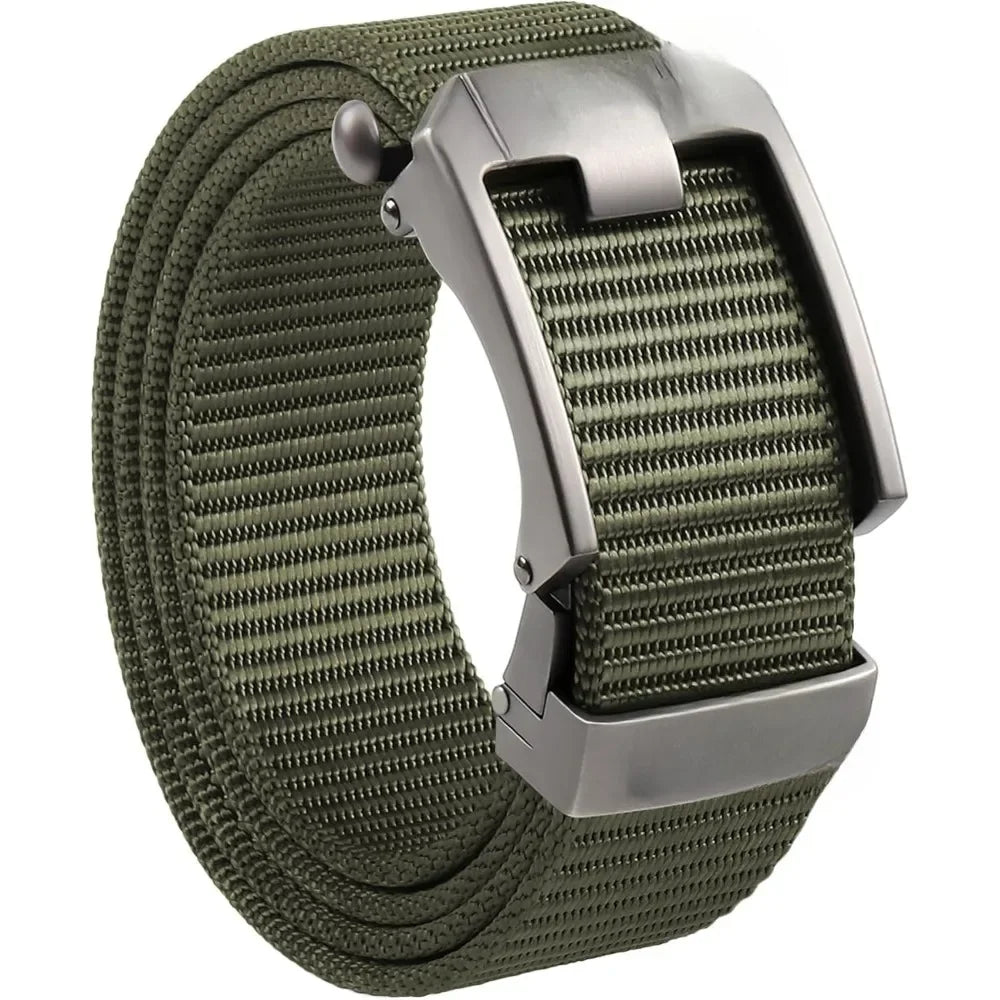 Ratchet Belt for Men, Nylon Web Tactical Belt with Automatic Slide Buckle, Adjustable Trim to Fit