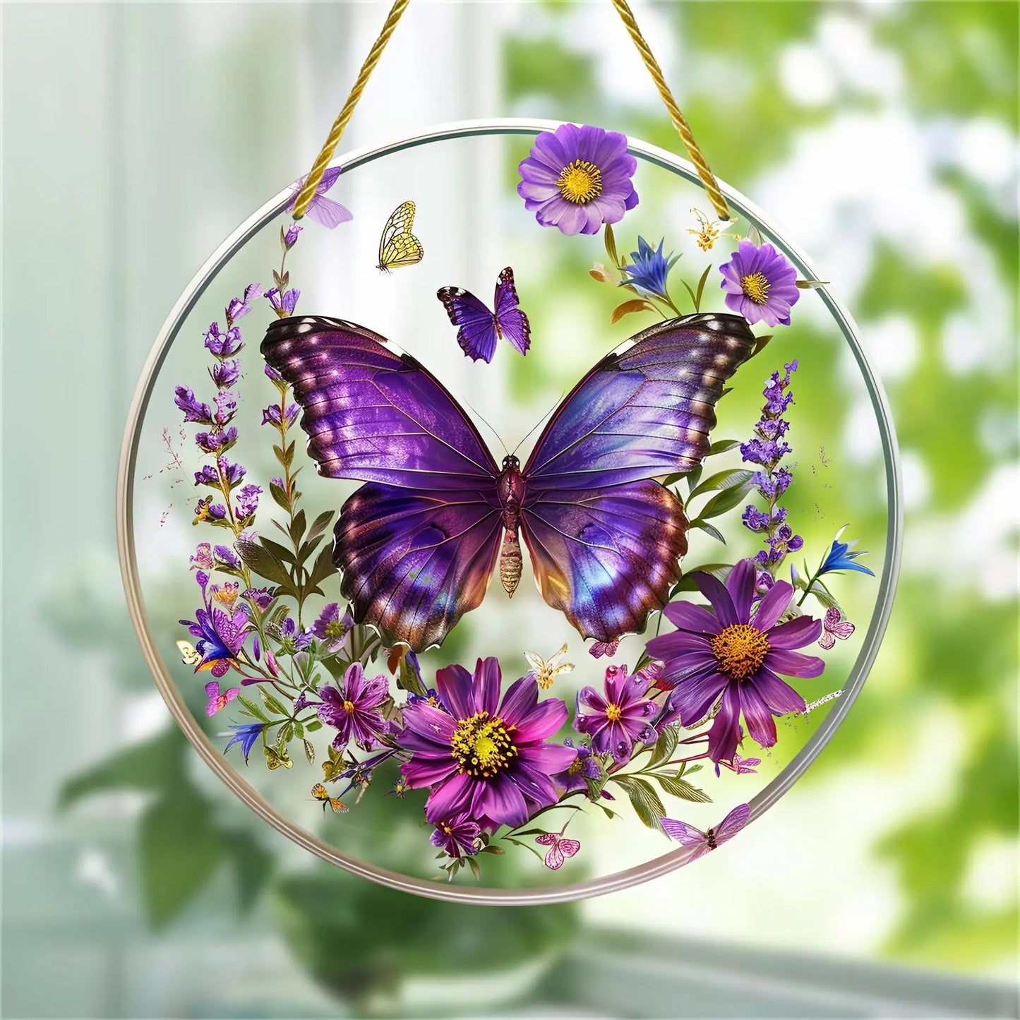 2D Purple Butterfly Suncatcher - Stained Glass Window Hanging for Home Decor, Birthday & Festival Gifts