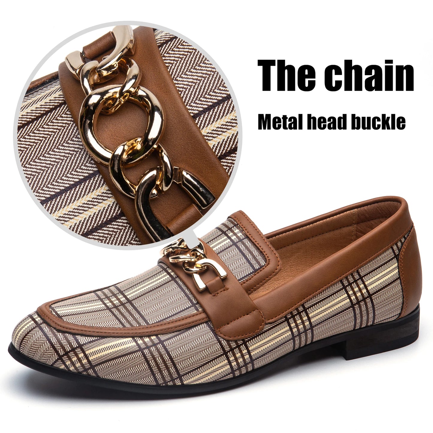 Men's Brown Shoes Pattern Printing Men's Dress Loafer Shoes Slip-on Casual Loafer Smoking Slipper