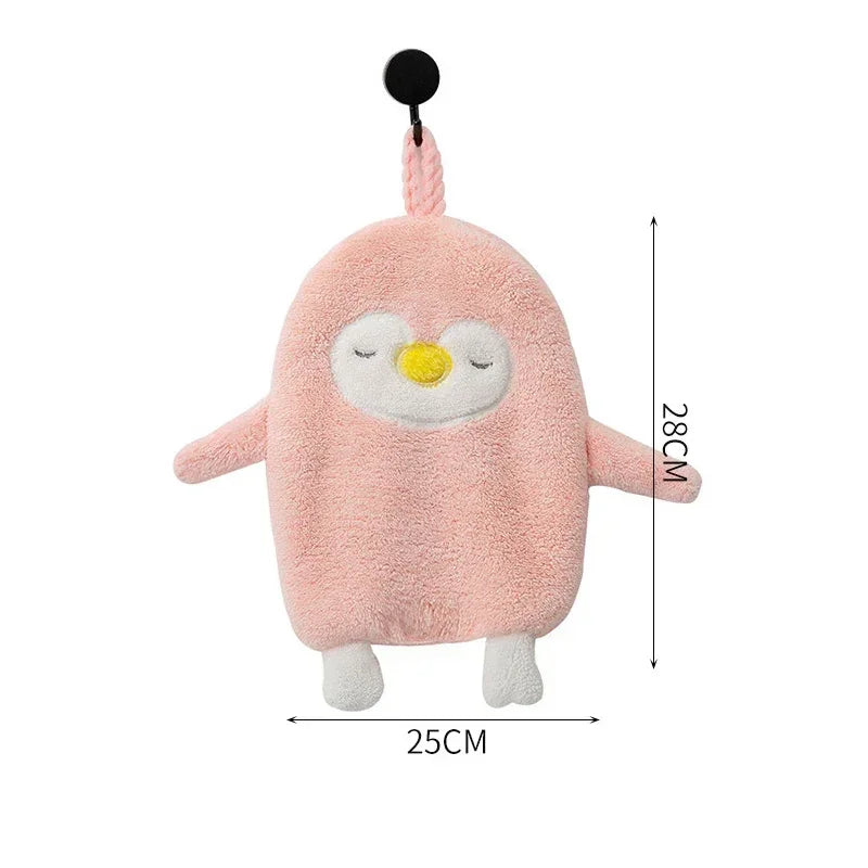 Sqinans 1PC Cartoon Hanging Hand Towel Soft Coral Kitchen Towel Cute Penguin Kids Bathing Towel Quick Dry Towels