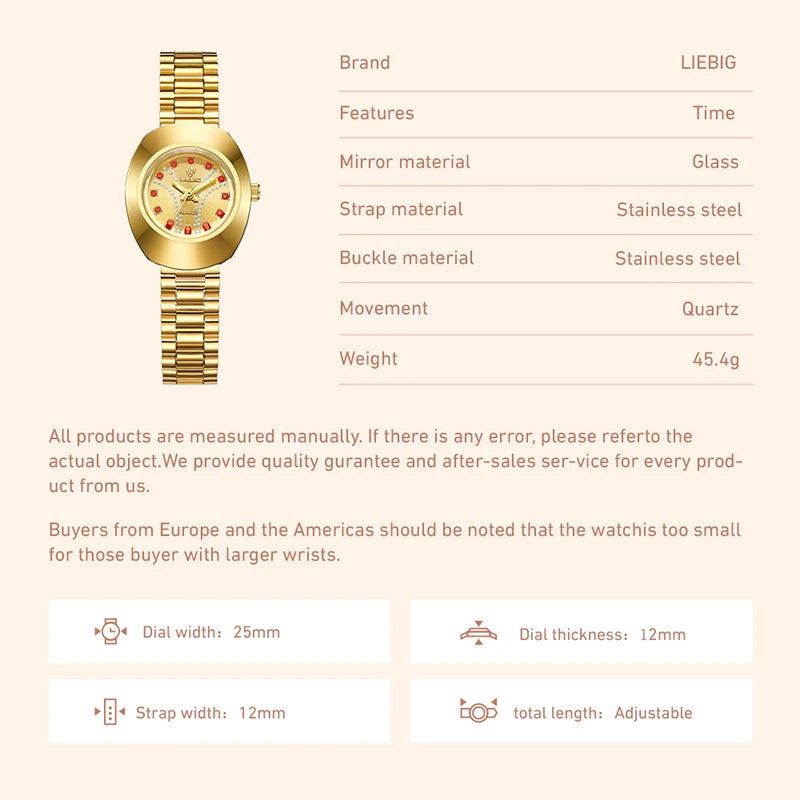 LIEBIG Fashion Original Luxury Watch For Women Quartz Wristwatch Top Brand Ladies Waterproof Clock Stainless Steel Strip Watches