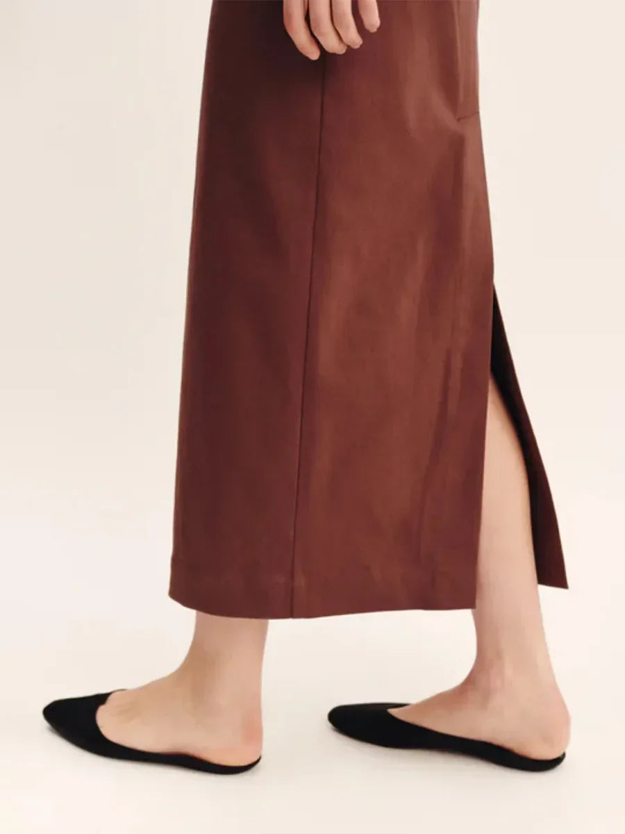 Solid Color Cotton Linen Square Neck Wide Straps Dress Fashion Slim Fit Back Split Long Dress Summer New Women's Clothing