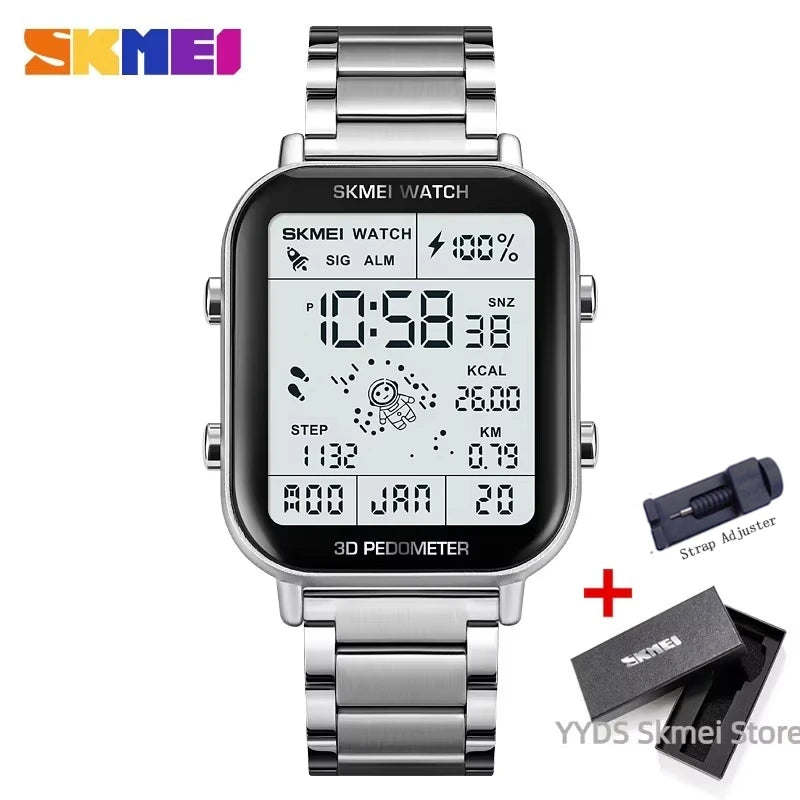 SKMEI 1888 Luxury Digital Watch for Men Waterproof Sports Electronic Wristwatches LED Display Stainless Steel Clock Reloj Hombre