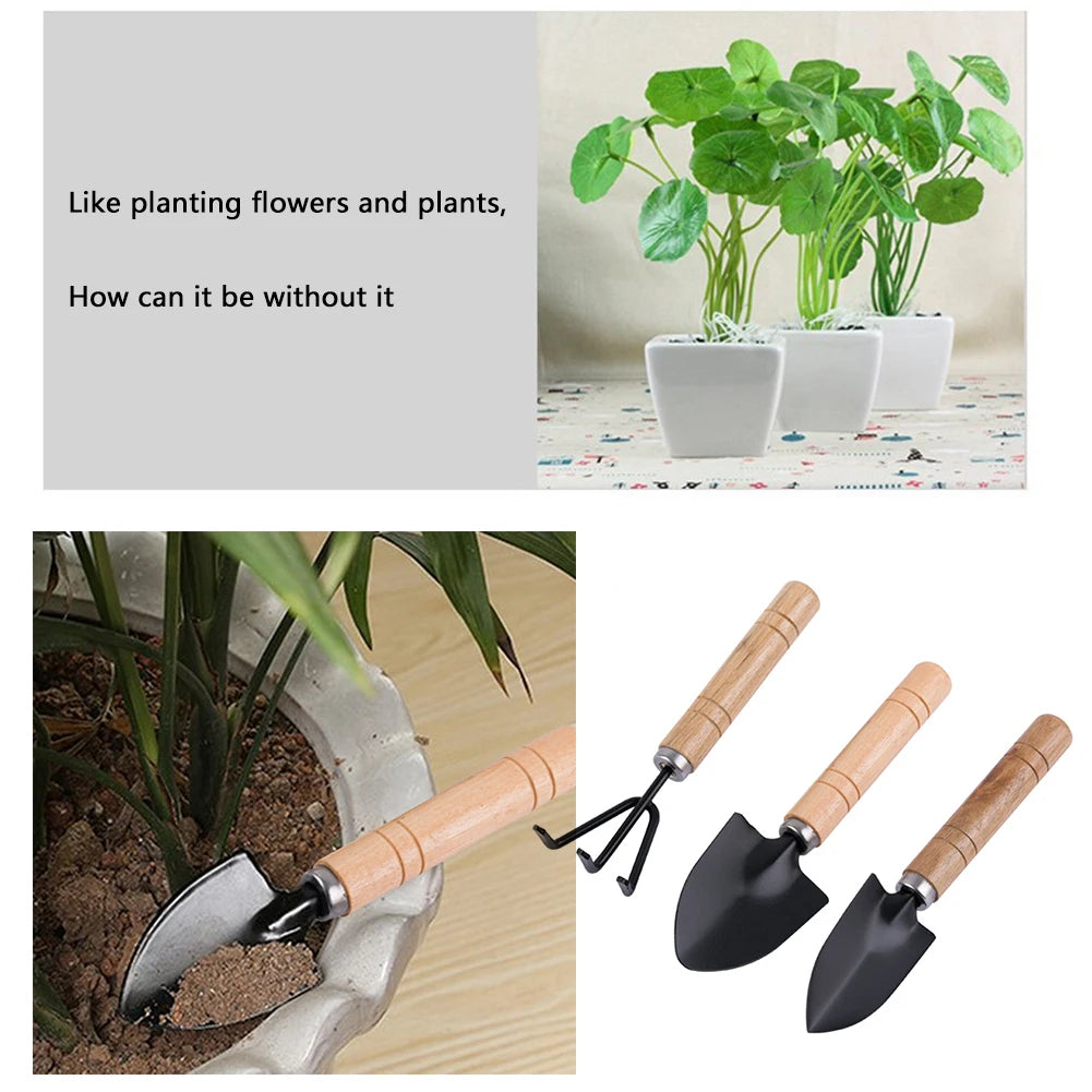 3Pcs Shovel Rake Spade Set Small Rake Shovel Spade Multifunction Bonsai Tools Set Wooden Handle Garden Tool Sets for Kids