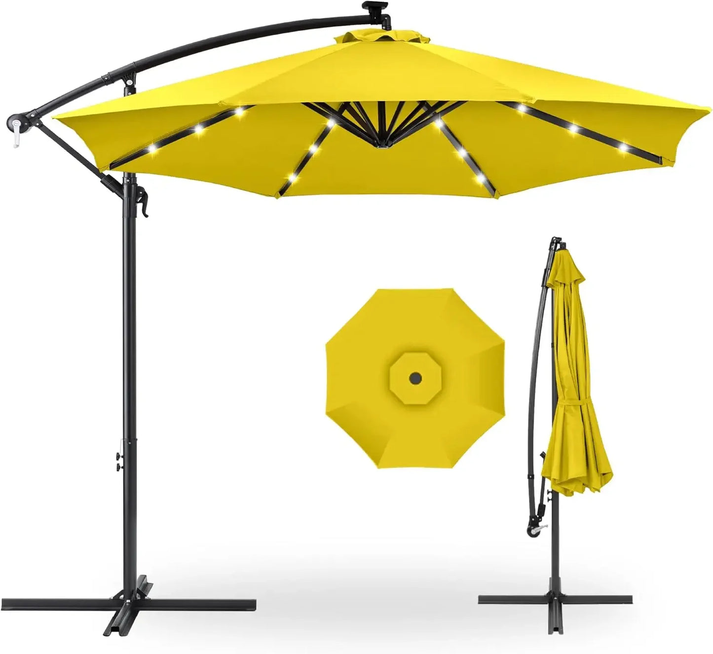 10ft Solar LED Offset Hanging Market Patio Umbrella for Backyard, Poolside,Lawn and Garden w/Easy Tilt Adjustment,Polyester