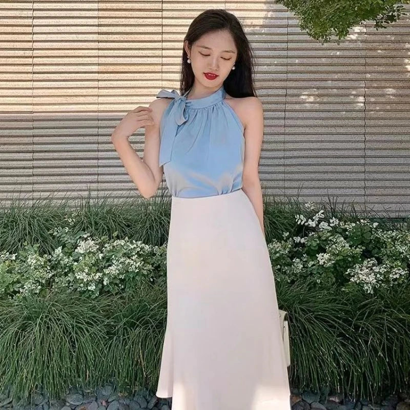 Fishtail Skirt Woman Outfit Summer Fashion 2025 Formal Occasion Clothing Trend Event Sleeveless 2 Pieces Skirt Sets for Women