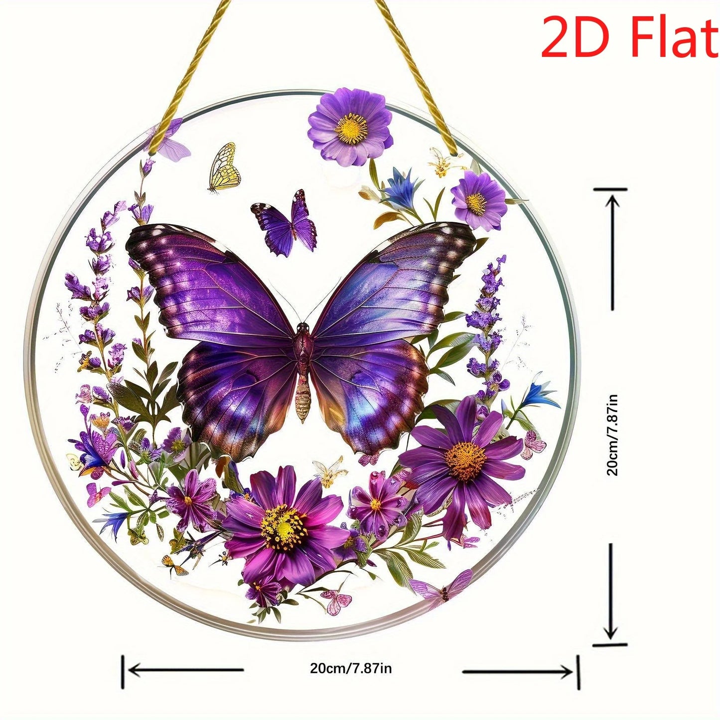 2D Purple Butterfly Suncatcher - Stained Glass Window Hanging for Home Decor, Birthday & Festival Gifts