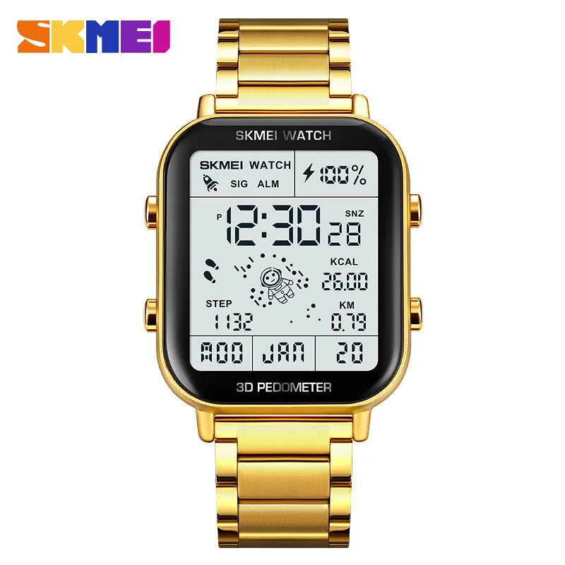 SKMEI 1888 Luxury Digital Watch for Men Waterproof Sports Electronic Wristwatches LED Display Stainless Steel Clock Reloj Hombre