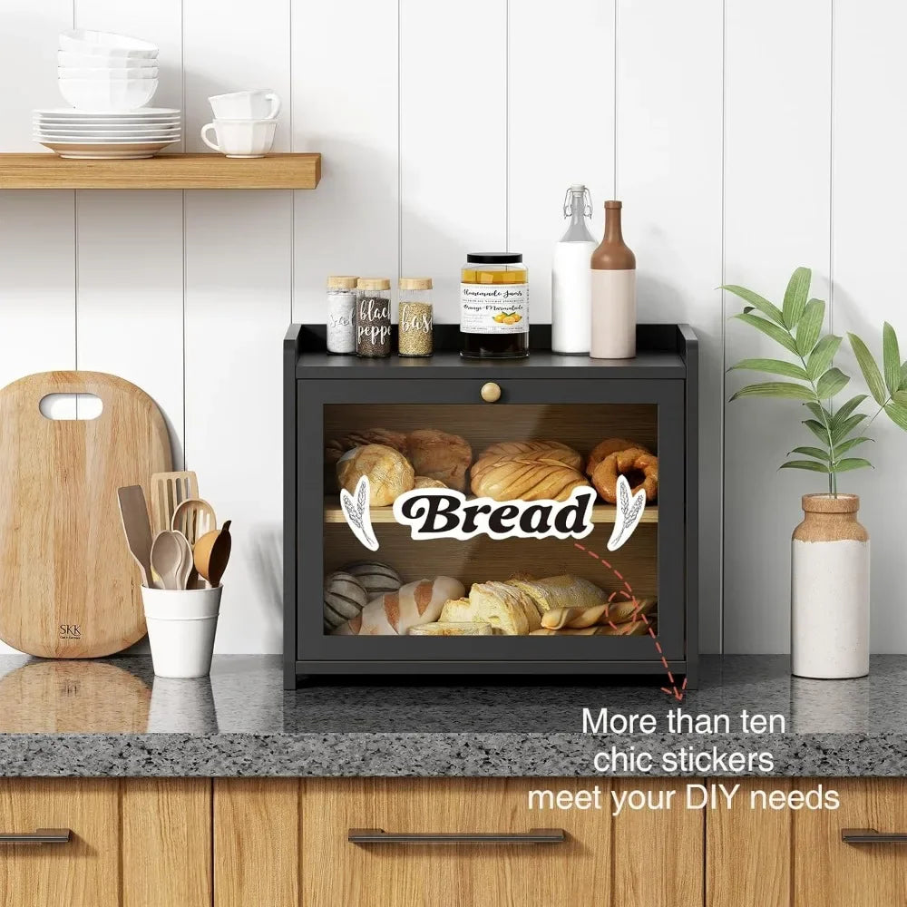 Good Home Furnishings NEW Black Bread Box for Kitchen Countertop,Large Bread Storage Container for Homemade Bread,Wood Farmhouse