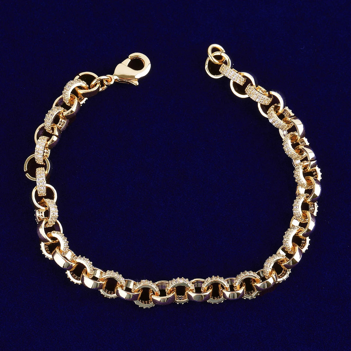 Bubble Letter Tiny Belcher Bracelet for Women Iced Out Real Gold Plated Hip Hop Jewelry