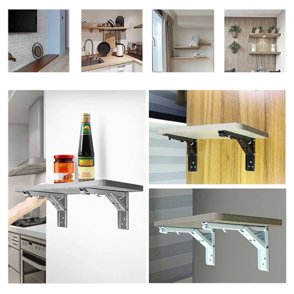1/2PCS 8-14 Inch Black Triangle Folding Angle Bracket Heavy Support Adjustable Wall Shelves Mounted Table Shelves Home Hardware