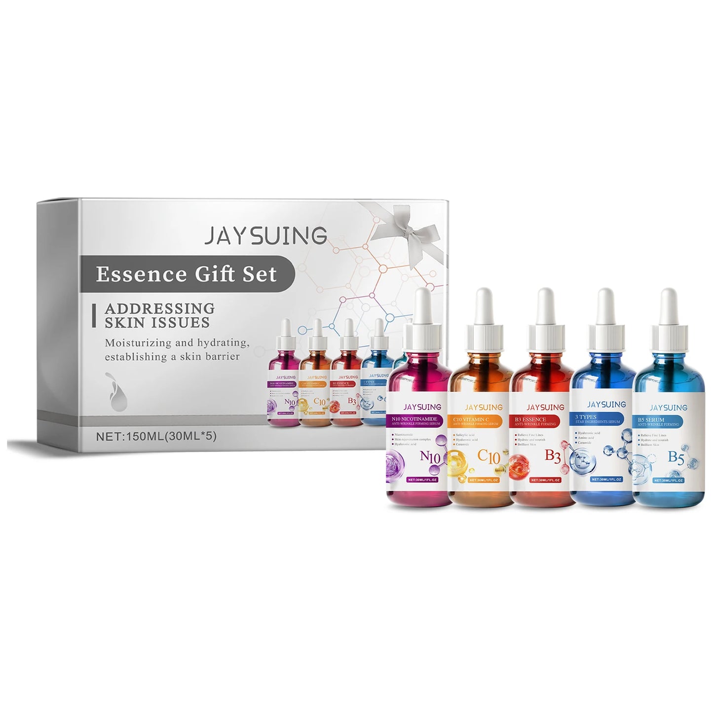 Facial Serum Skin Care Sets 5PCS Hyaluron Acid Vitamain C Niacinamide Fade Wrinkle Shrink Pores Moisturizing Brighten B5 Essence