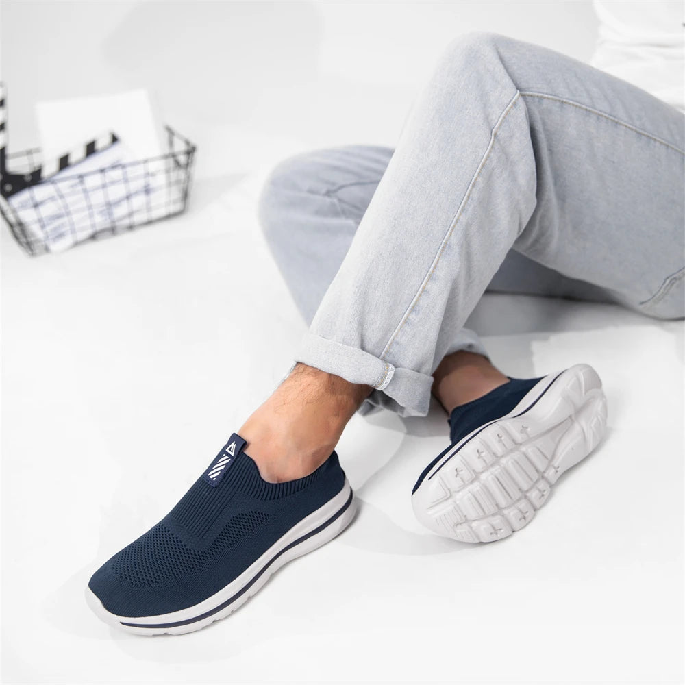 Knit Casual Walking Shoes for Men Slip On Sneakers Non-Slip Lightweight Breathable Sneaker Mesh Outdoor Travel Work Shoes 1239