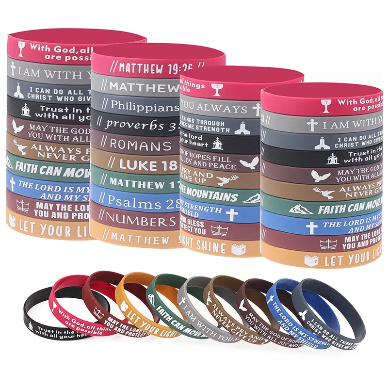 40pcs Inspirational Bible Verse Silicone Bracelets Faith-Based Rubber Wristbands, Perfect Christian Gifts For Men, Women & Teens