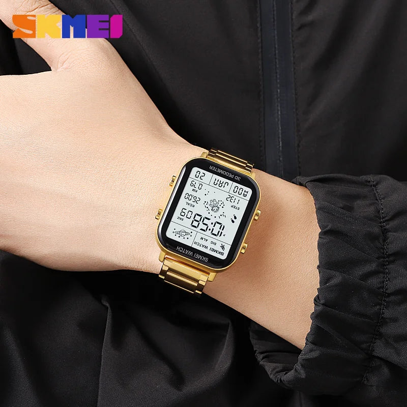 SKMEI 1888 Luxury Digital Watch for Men Waterproof Sports Electronic Wristwatches LED Display Stainless Steel Clock Reloj Hombre