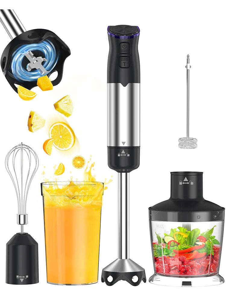 1000 Watt Handheld Electric Immersion Blender, 5 in 1 Kitchen Hand Blender for soups, smoothies, purees and baby food.