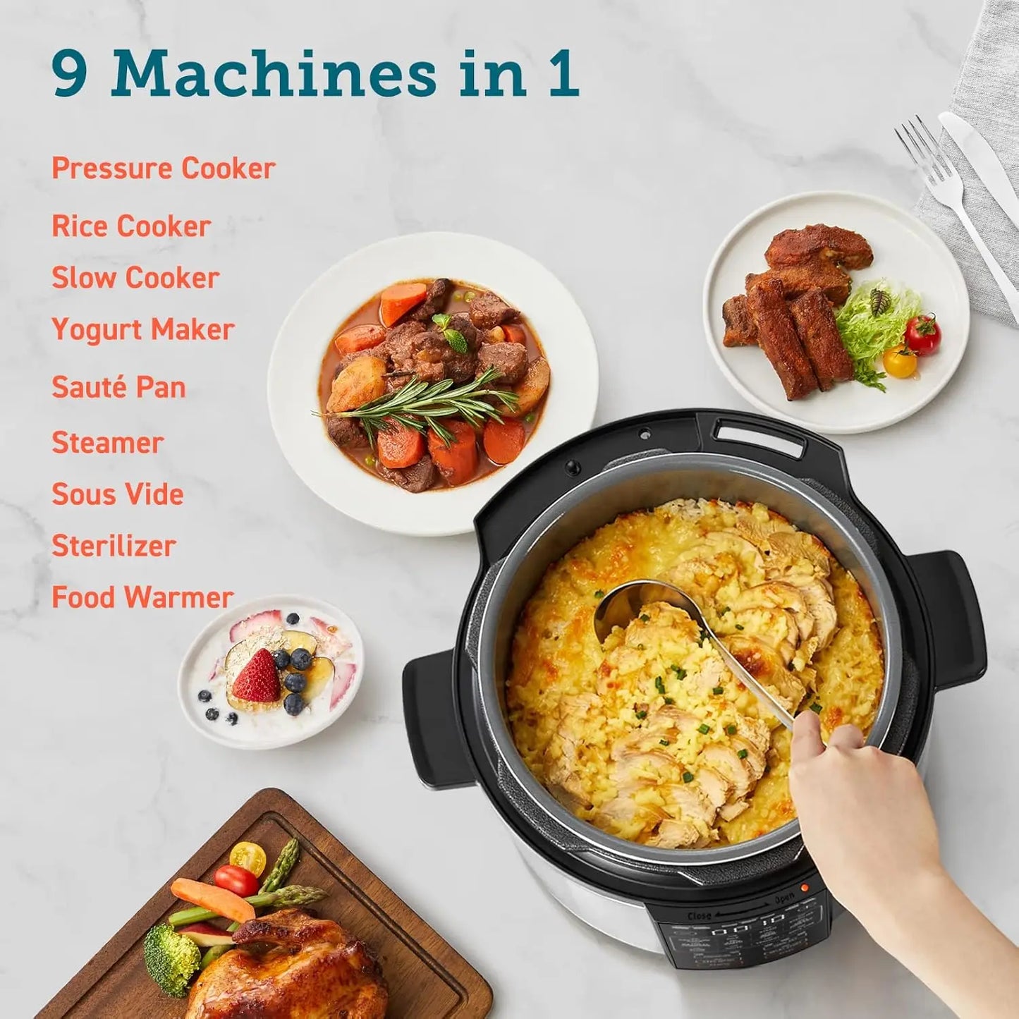 Pressure Cooker 6 qt, 9-in-1 Instant Multi Kitchen Appliances, Safer Venting Design, Rice Cooker, Slow Cooking Pot, Sous Vide, S