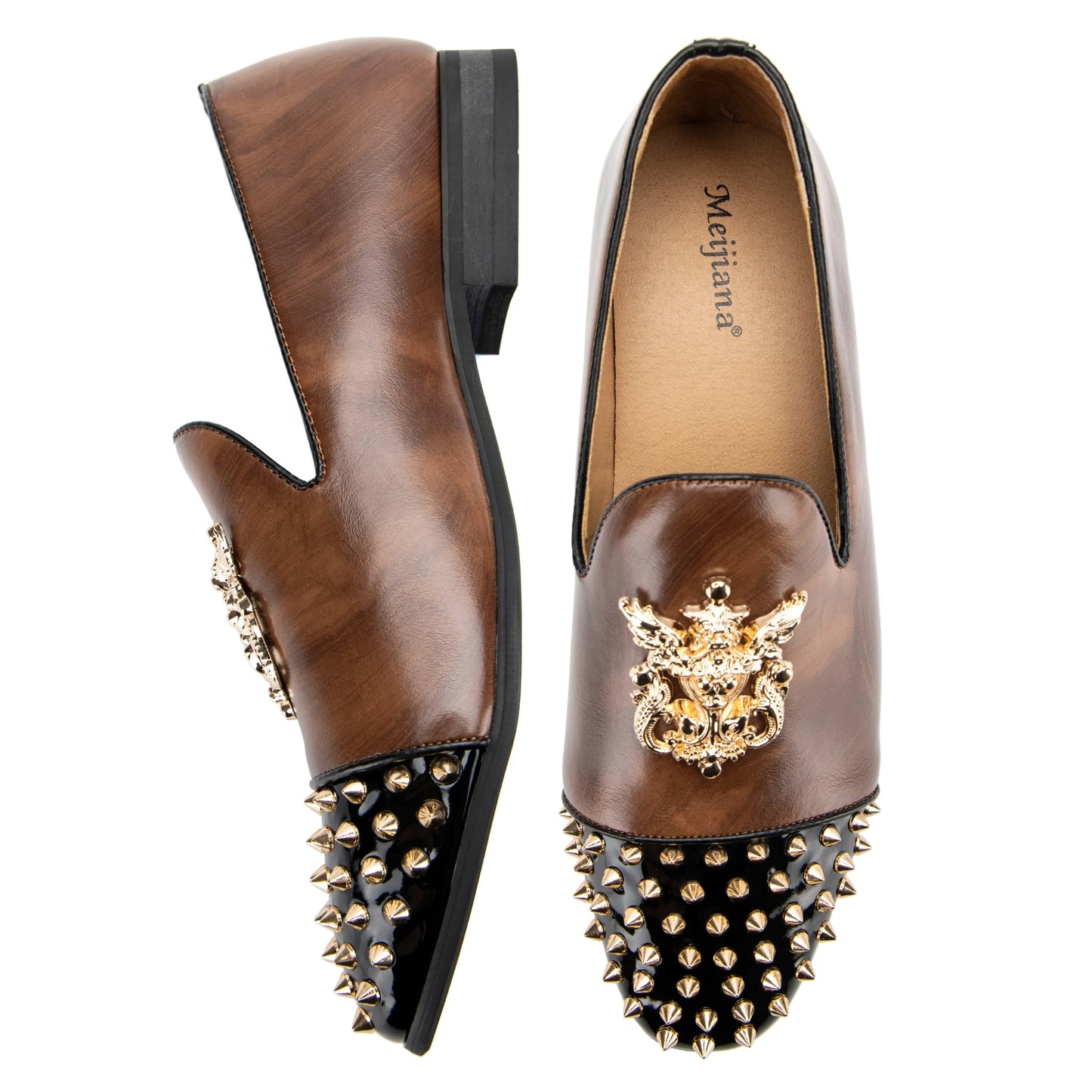 Mens Leatherette Leopard Print Loafers Dress Shoes with Metal Embellishments Party Luxury Loafer Shoes