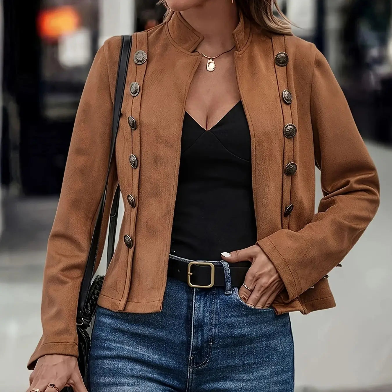 Women's Slim Fit Double Breasted Velvet Jacket for Elegance
