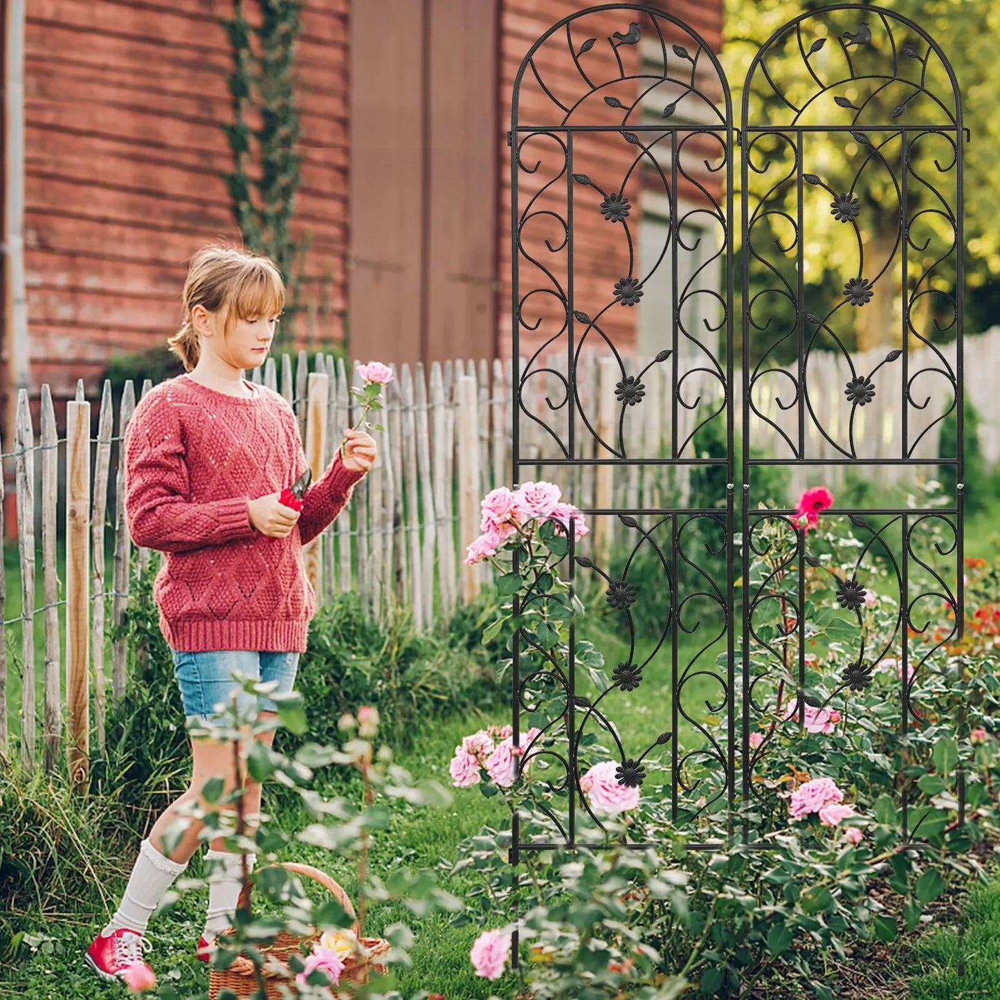 2/4 Pack Garden Trellis for Climbing Plants Metal Fence 87''x20'' Panel Yard Corner Garden Decorations Outdoor Garden Fence