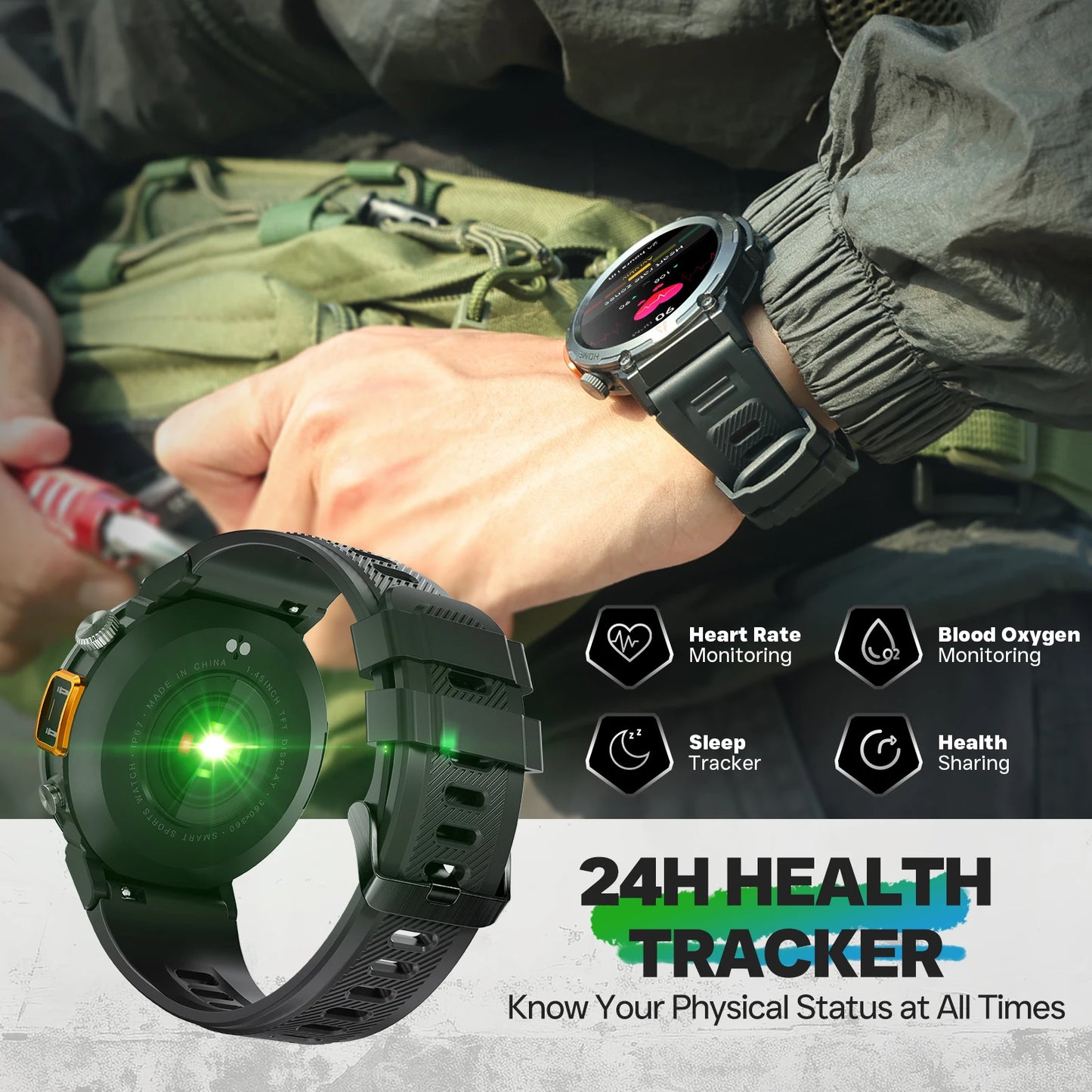 EIGIIS 2024 New KE3 Bluetooth Call Smart Watch Men Full Touch Screen Health Monitor Clock With Flashlight For IOS Android