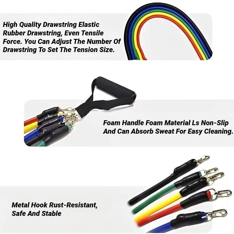11pcs/Set Pull Rope Resistance Bands Portable Fitness Equipment Ankle Strap Chest Expander Elastic Exercise Band