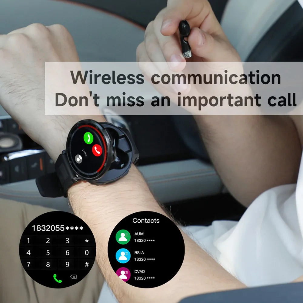 Smart Watch with Built in Earbuds Fitness Tracker for Men Wireless Call NFC Compatible with iPhone Android