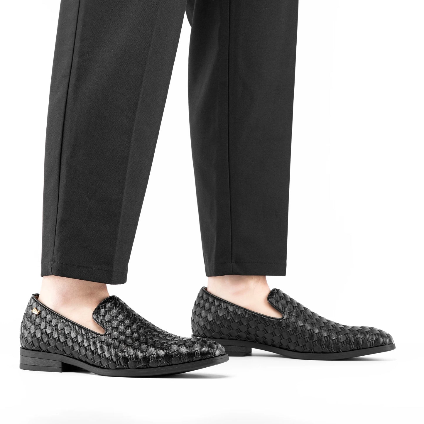 Men's Black Loafers Leather Dress Shoes with Metal Button Slip on Wedding Luxury Brand Casual Shoes