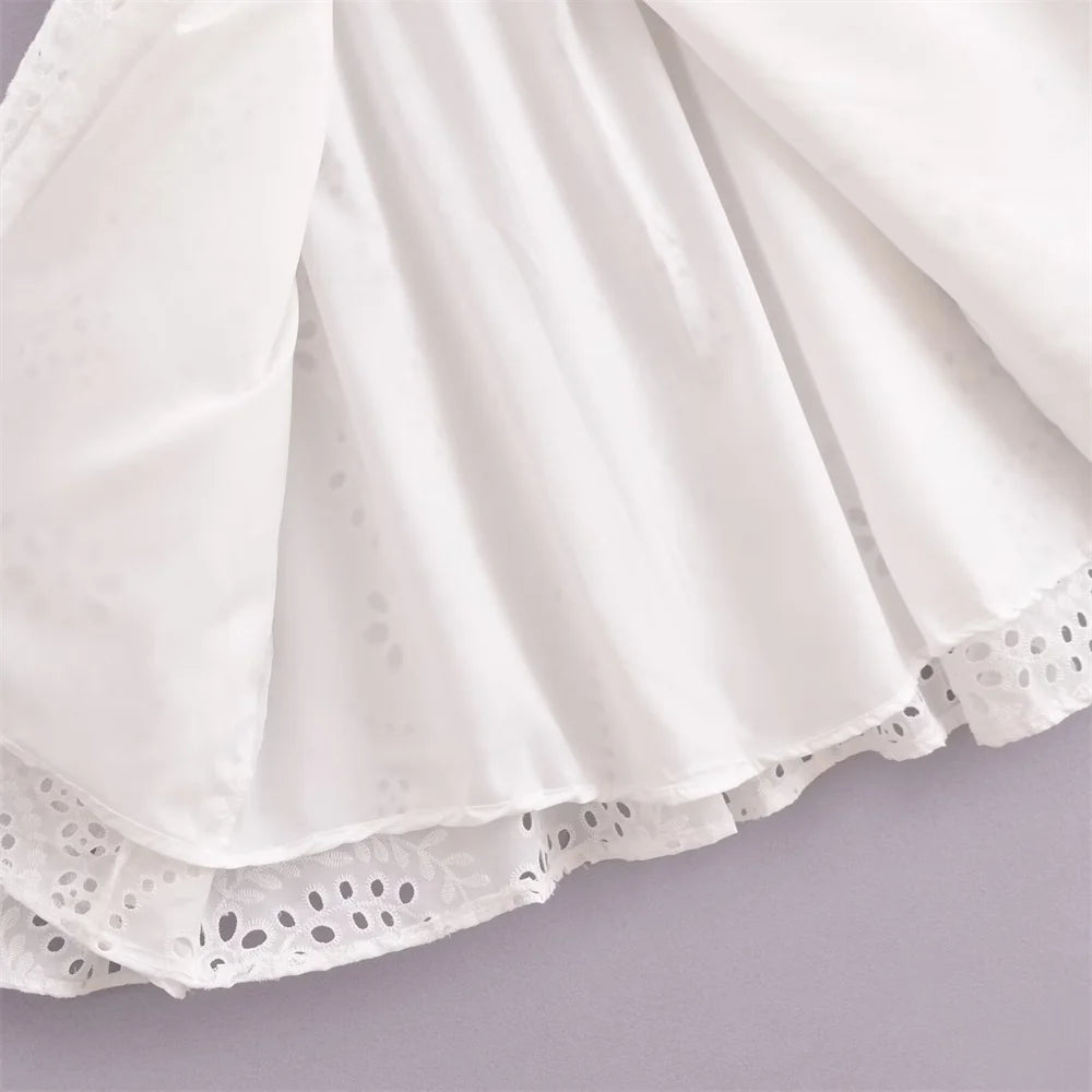PB&ZA2024 Summer New Product Casual Women's Fashion Long sleeved Short sleeved Hollow Embroidered Shirt Style Dress
