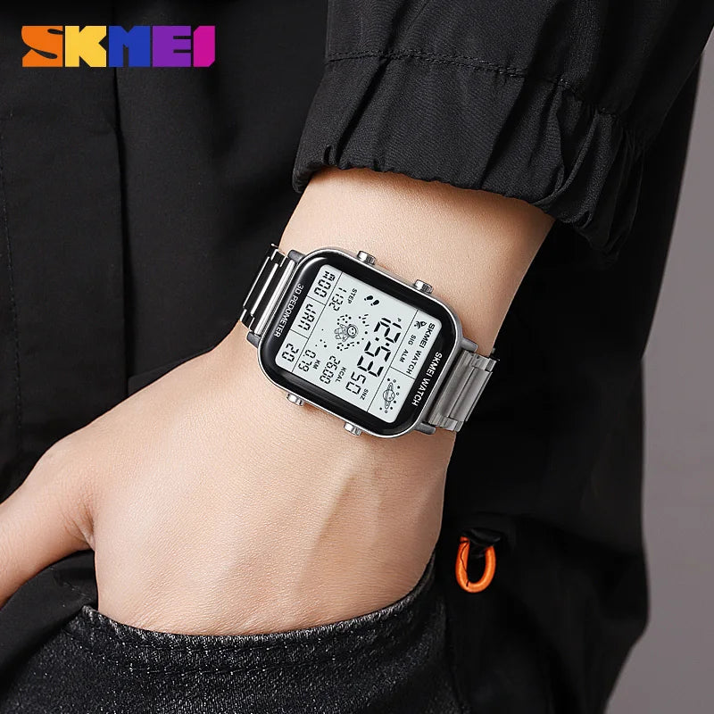 SKMEI 1888 Luxury Digital Watch for Men Waterproof Sports Electronic Wristwatches LED Display Stainless Steel Clock Reloj Hombre