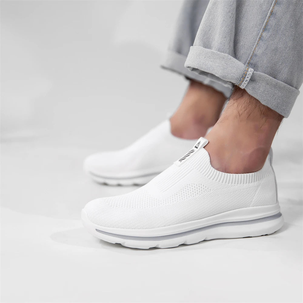 Knit Casual Walking Shoes for Men Slip On Sneakers Non-Slip Lightweight Breathable Sneaker Mesh Outdoor Travel Work Shoes 1239