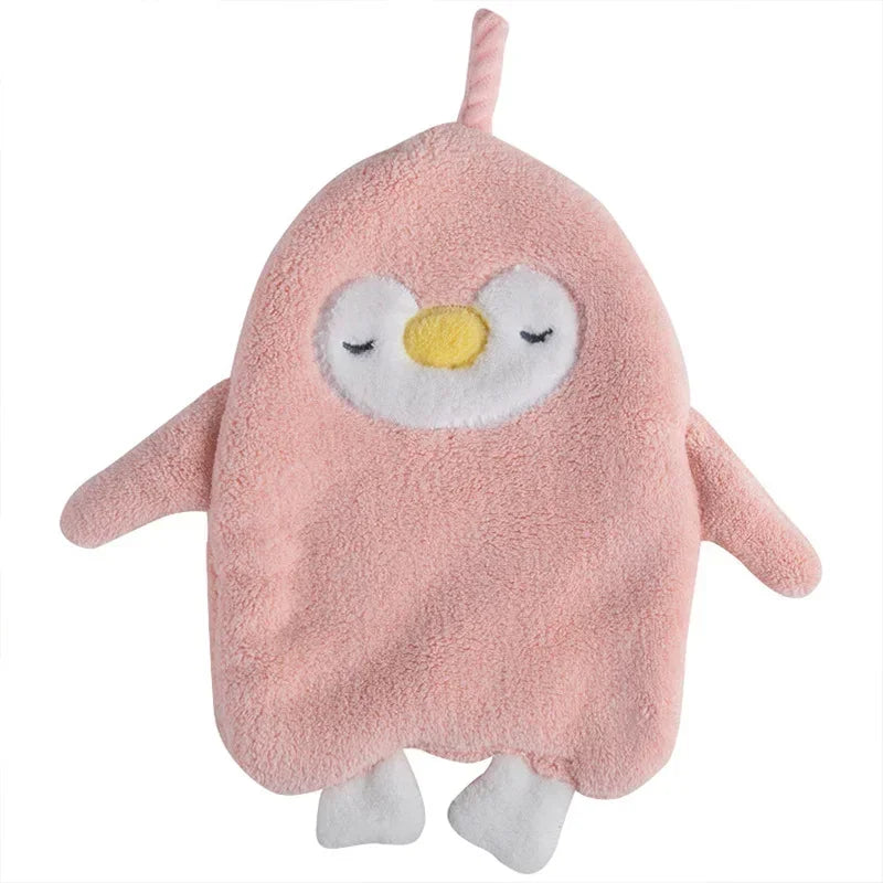 Sqinans 1PC Cartoon Hanging Hand Towel Soft Coral Kitchen Towel Cute Penguin Kids Bathing Towel Quick Dry Towels