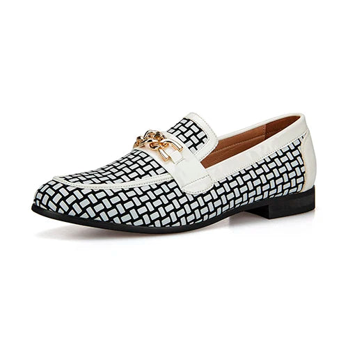 Men's Brown Shoes Pattern Printing Men's Dress Loafer Shoes Slip-on Casual Loafer Smoking Slipper