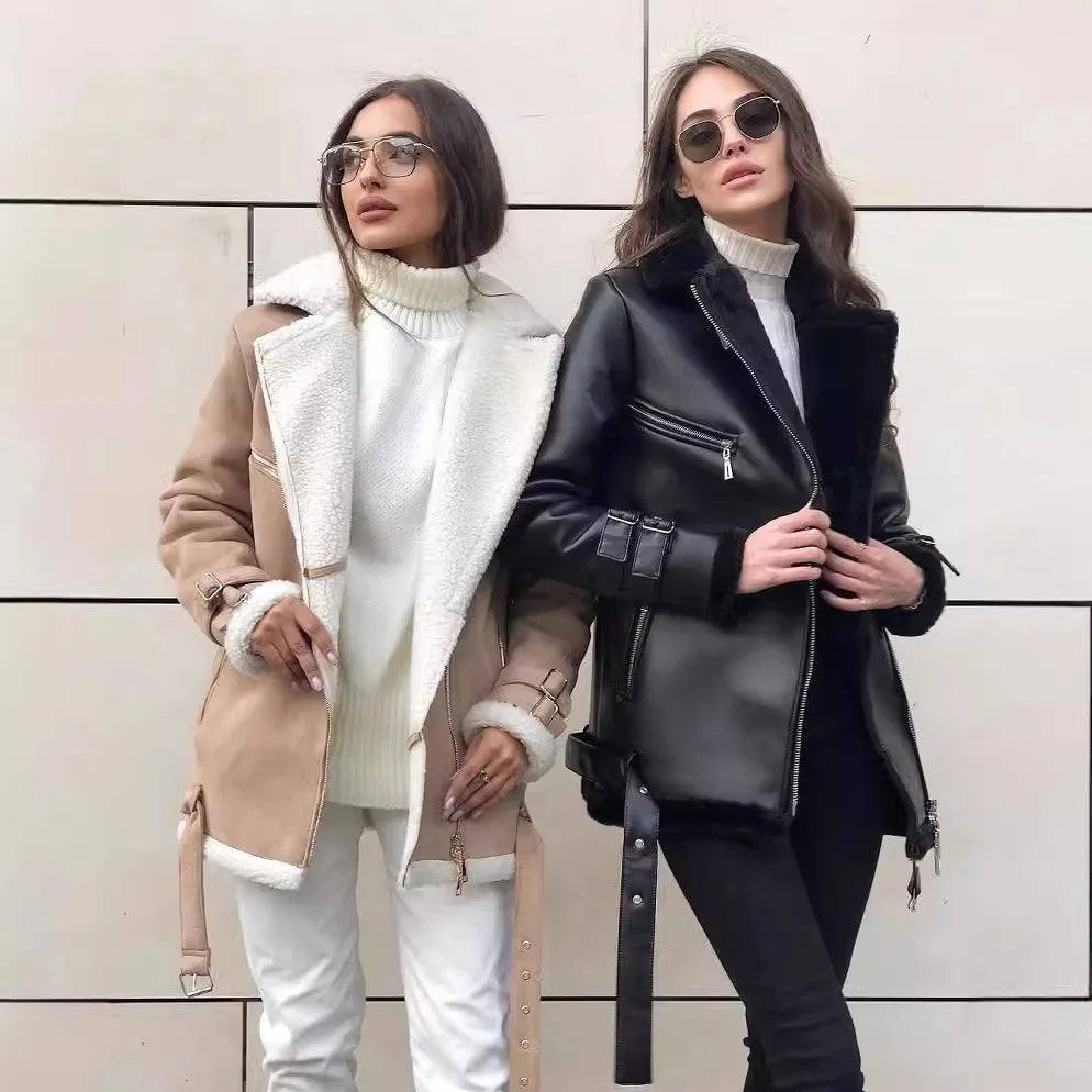 Women's Classic Shearling Bomber Jacket for Warm Winter Style