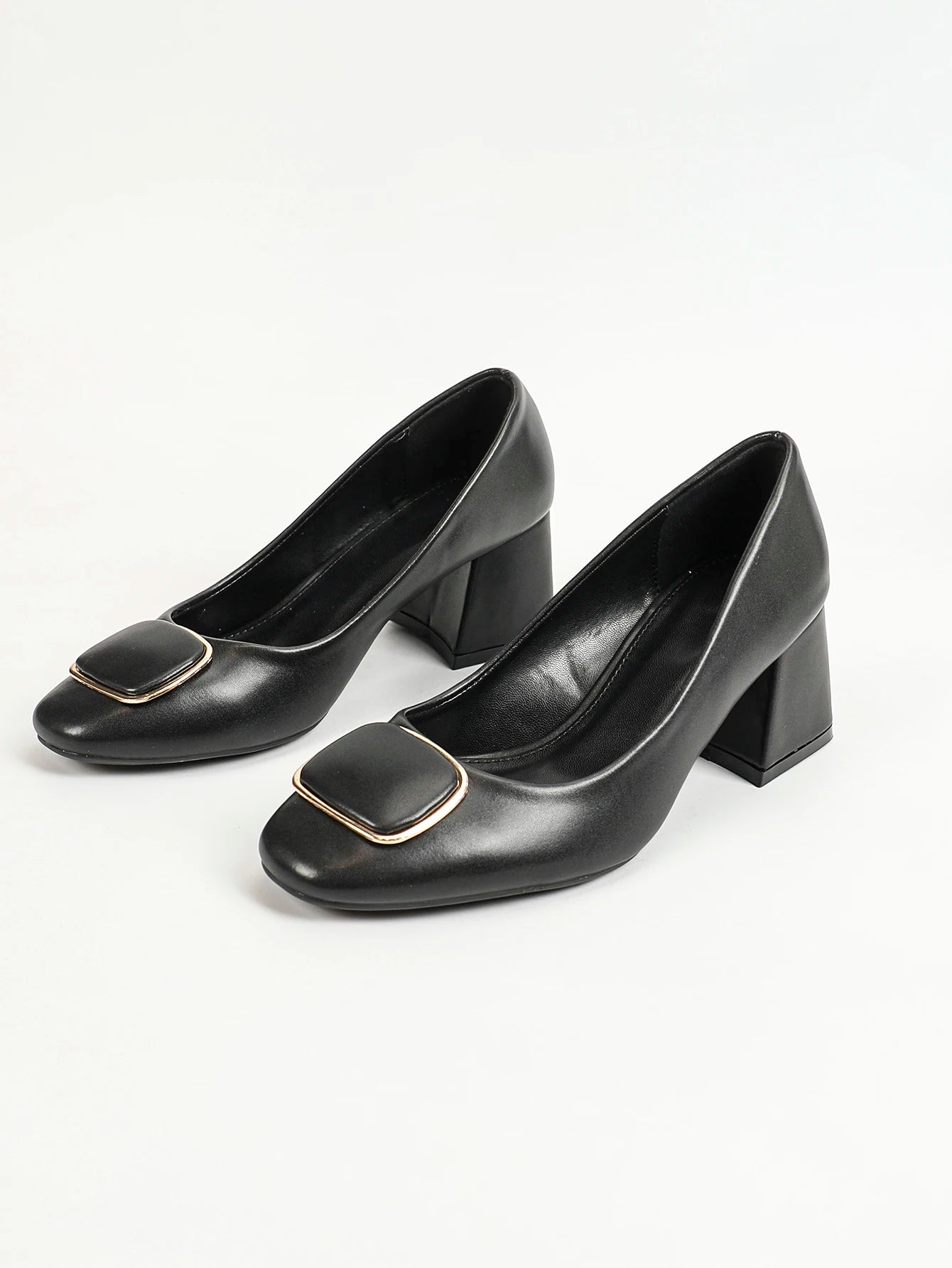 Elegant Women's Thick Heel Pumps with Square Buckle Design