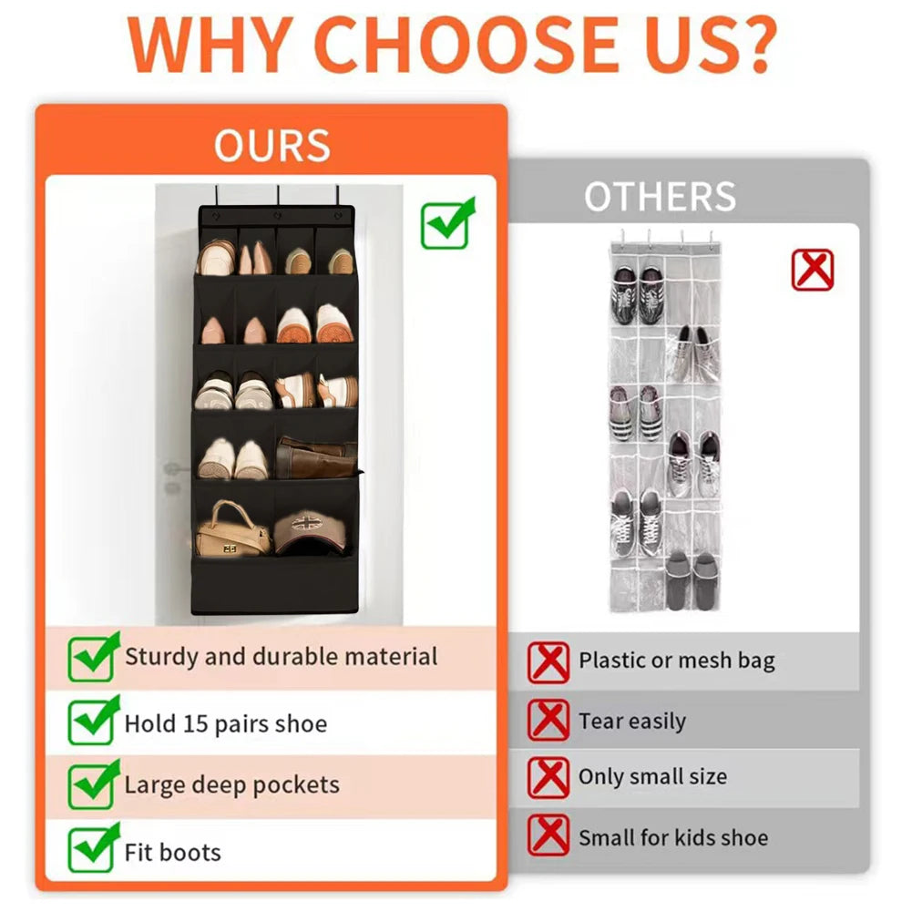 Over-the-Door Shoe Organizer Holds 12 Pairs Hanging Shoe Rack Hanging Shoe Rack for Closet Door Shoe Storage Rack with Pockets