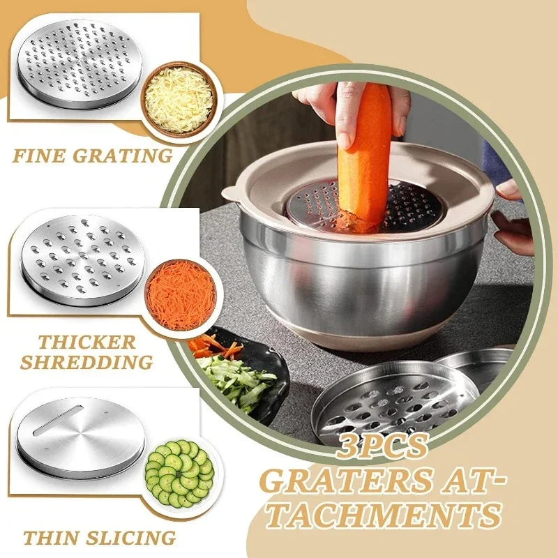 Good Home Furnishings Fast delivery.Mixing Bowls with Airtight Lids Set, 26PCS Stainless Steel Khaki Bowls with Grater Attachme