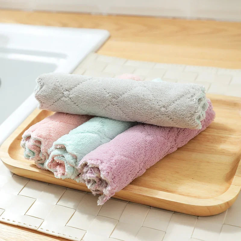 10pcs Absorbent Kitchen Towels Soft Microfiber Cleaning Cloths Non-stick Oil Dish Cloth Rags For Kitchen Dish Towel