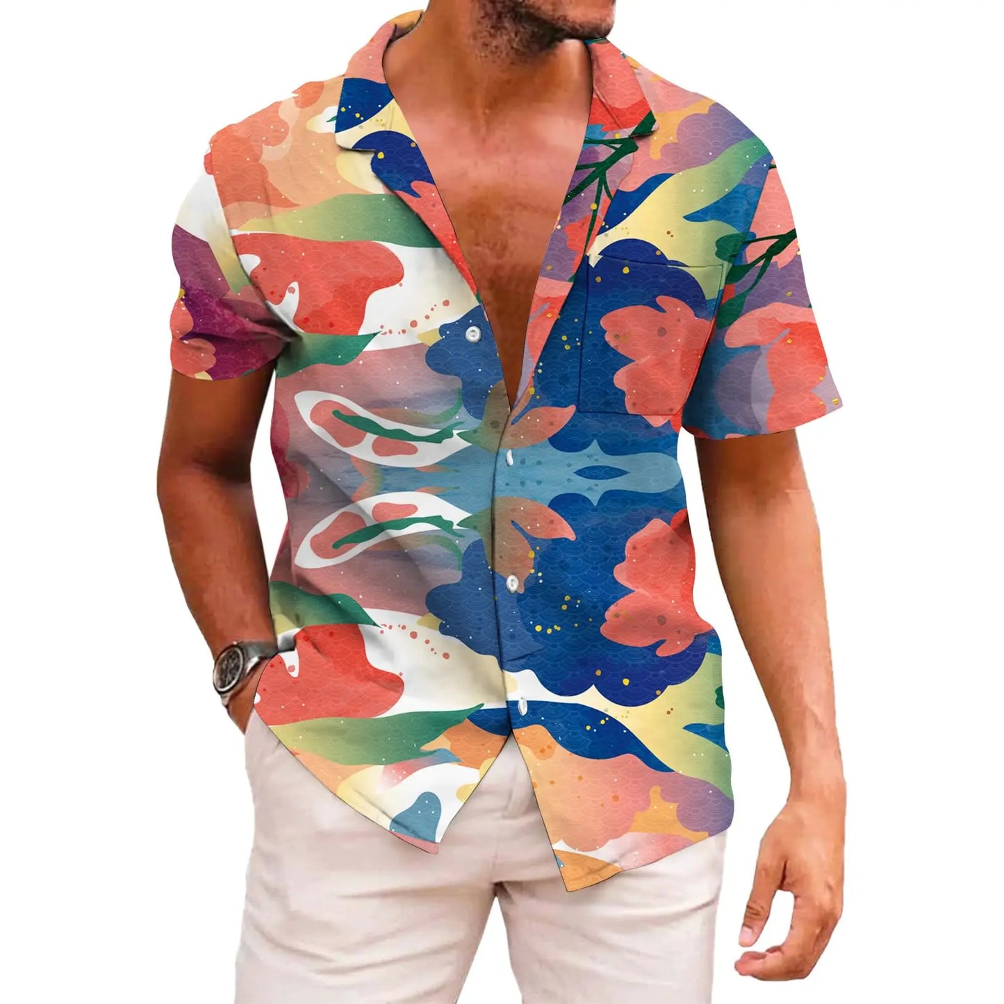 KYKU Men's Casual Button-Down Shirts Hawaiian Shirt Short Sleeve Beach Clothes with Pockets