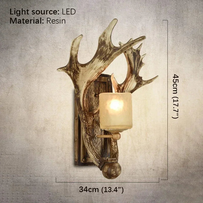 BELLE American Antlers Wall Light Retro Creative Room Bedroom Living Corridor Cafe Bar Small Wooden House Decorateative Light