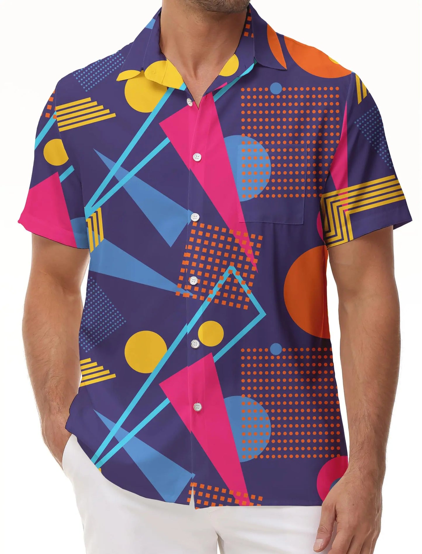 KYKU 80s Costume 90s Clothes Hawaiian Shirt for Men Button Down Shirts Short Sleeve Retro Disco Outfits