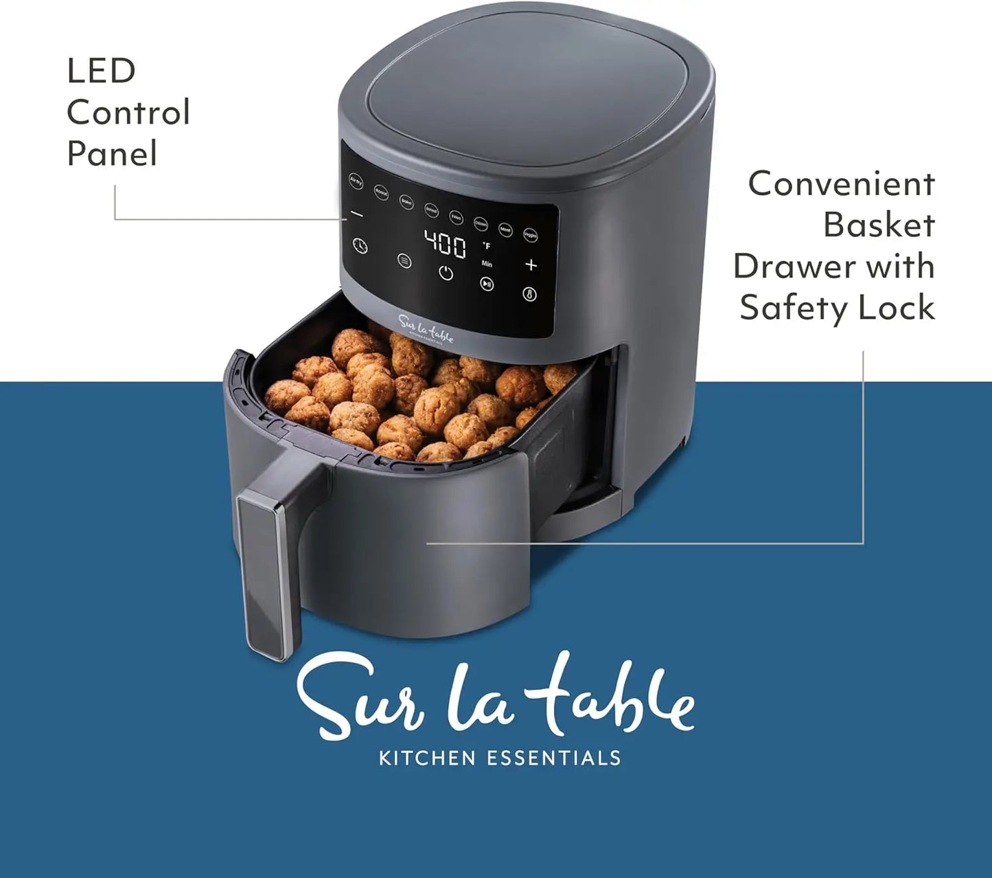 3.8 Quart Digital Air Fryer, LED Touchscreen Display with 8-Presets and Shake Indicator for Perfect Crispness, Air Fry, Bake, Ro