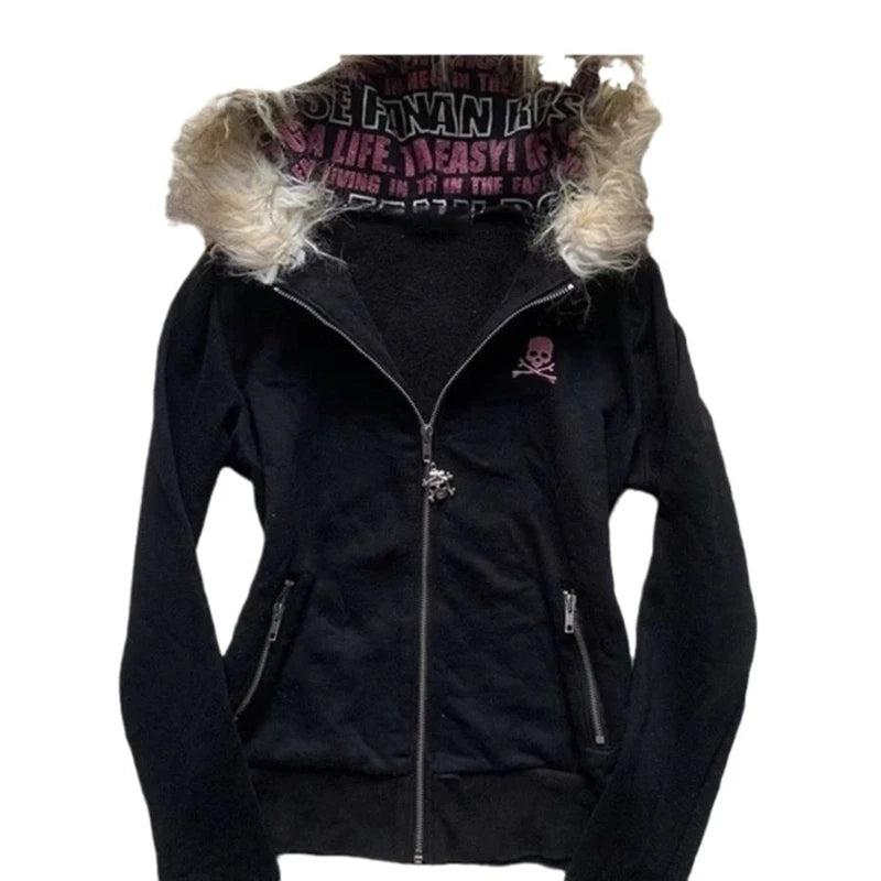 Fur Collar Long Sleeve Hooded Sweatshirt Jacket for Women