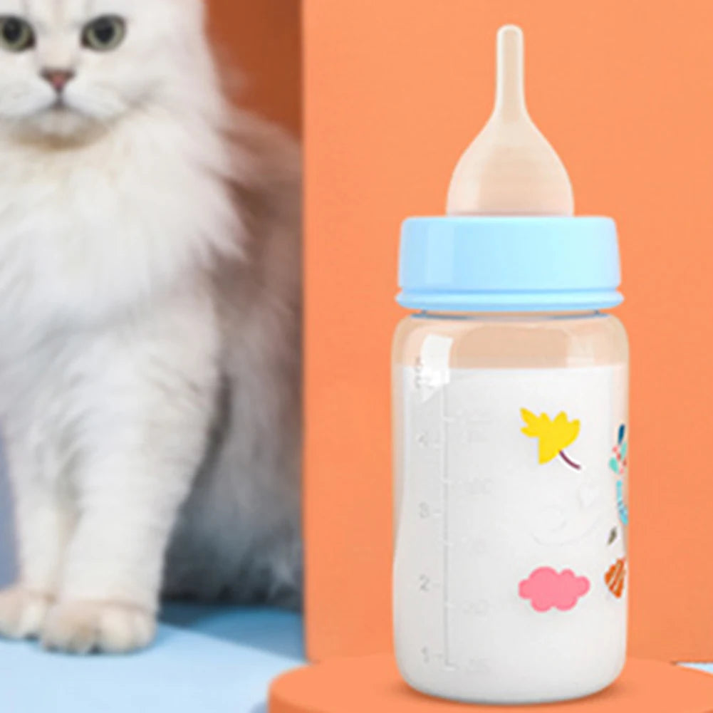 Small Pet Feeding Bottle 60ml/125ml Cute Kitten Feeding Bottle Cartoon Animals Nursing Bottle for Newborn Kittens Puppies