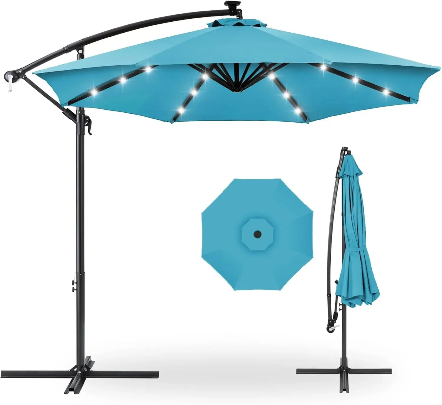 10ft Solar LED Offset Hanging Market Patio Umbrella for Backyard, Poolside,Lawn and Garden w/Easy Tilt Adjustment,Polyester