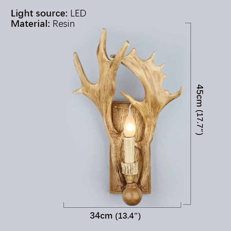 BELLE American Antlers Wall Light Retro Creative Room Bedroom Living Corridor Cafe Bar Small Wooden House Decorateative Light