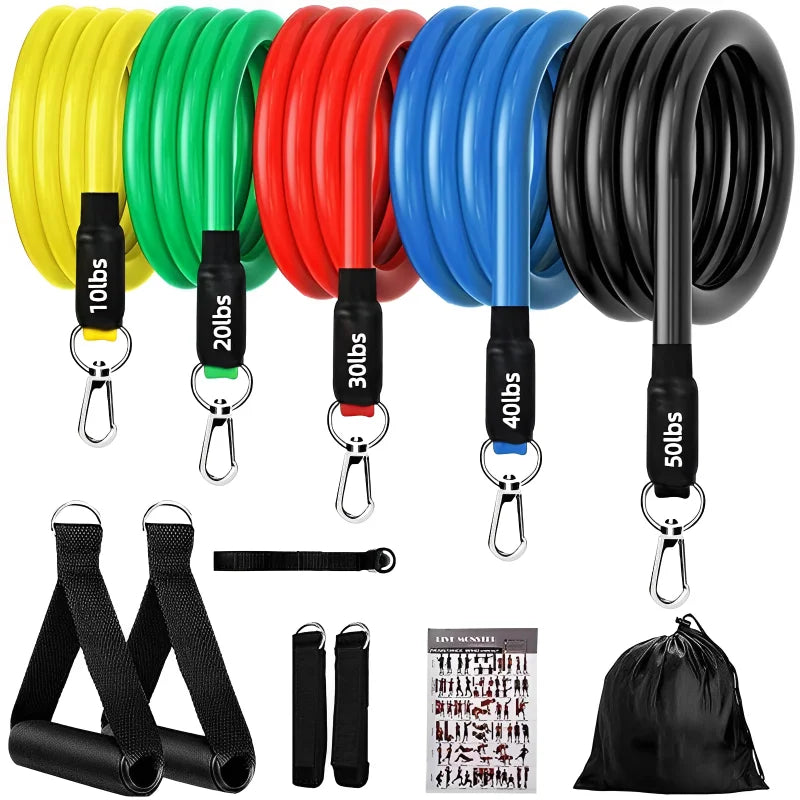 11pcs/Set Pull Rope Resistance Bands Portable Fitness Equipment Ankle Strap Chest Expander Elastic Exercise Band