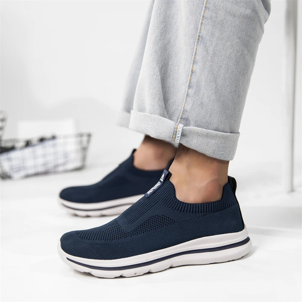 Knit Casual Walking Shoes for Men Slip On Sneakers Non-Slip Lightweight Breathable Sneaker Mesh Outdoor Travel Work Shoes 1239