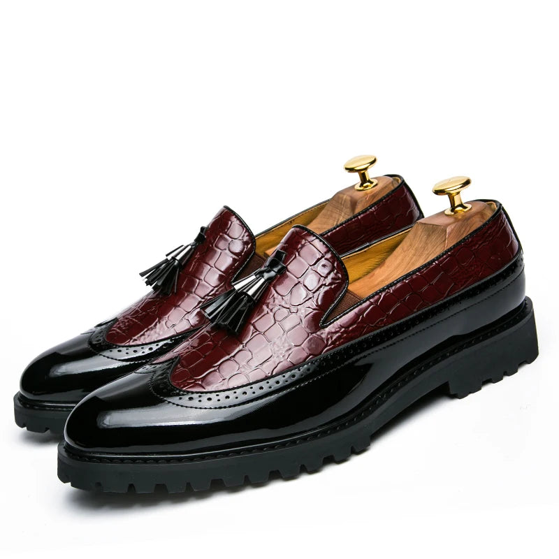 2024 new lazy man slip-on bean shoes men's business casual crocodile print 46 large size fringed leather shoes men