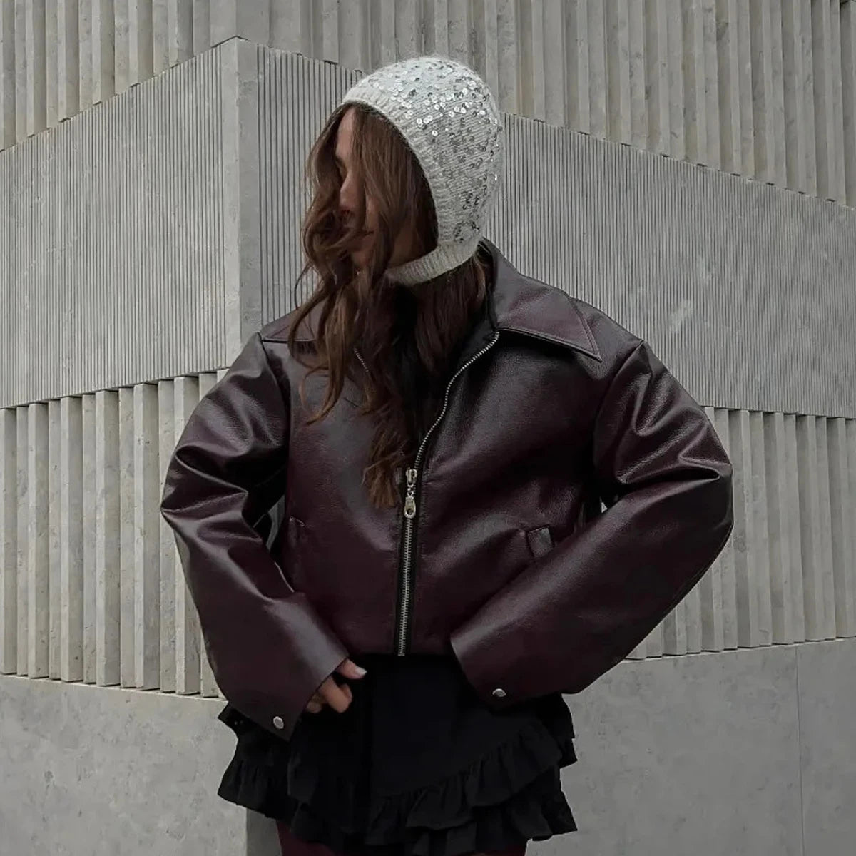 Women Retro Loose Long Sleeve Zipper Jacket for Autumn Fashion